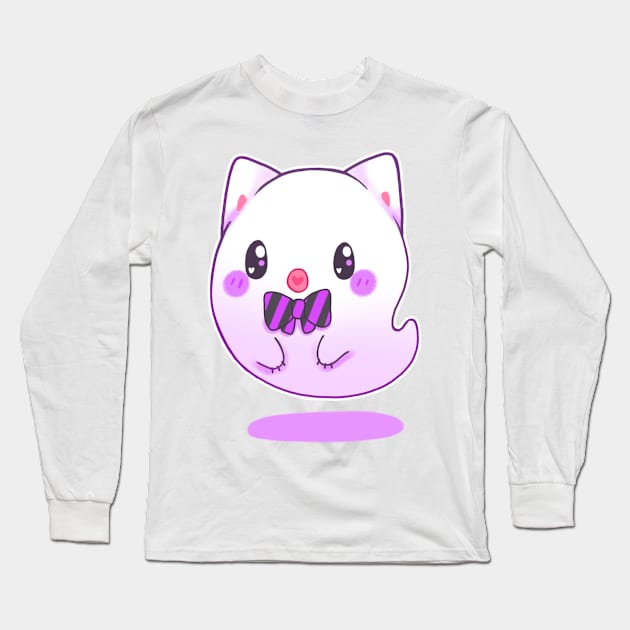 Boo - Ghost cat Long Sleeve T-Shirt by linkitty